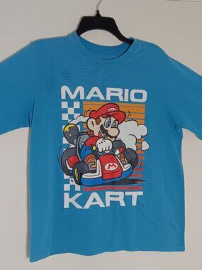 Nintendo Mario Kart boys youth XL 18/20 blue graphic Tshirt racing tee